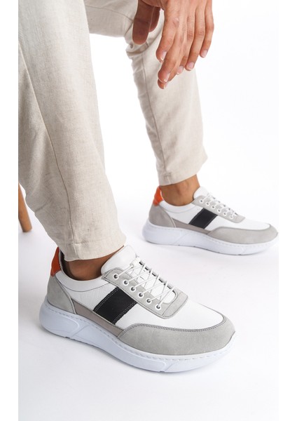 Erkek Deri Spor Ayakkabı & Sneaker Gri/beyaz -Mbknt-Grb