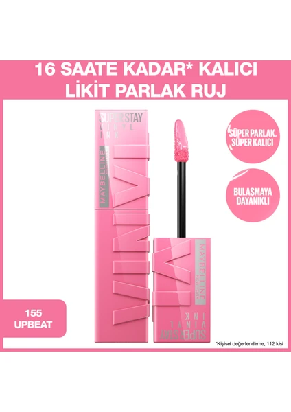 Maybelline New York Super Stay Vinyl Ink Uzun Süre Kalıcı Likit Parlak Ruj 155 Upbeat