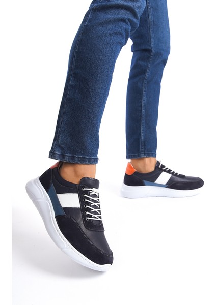 Erkek Deri Spor Ayakkabı & Sneaker Lacivert -Mbknt-Lcv
