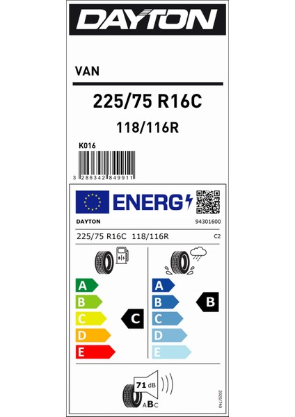 225/75 R16 118/116R Van Yaz Hafif Ticari Lastiği (Üretim Yılı: 2024)