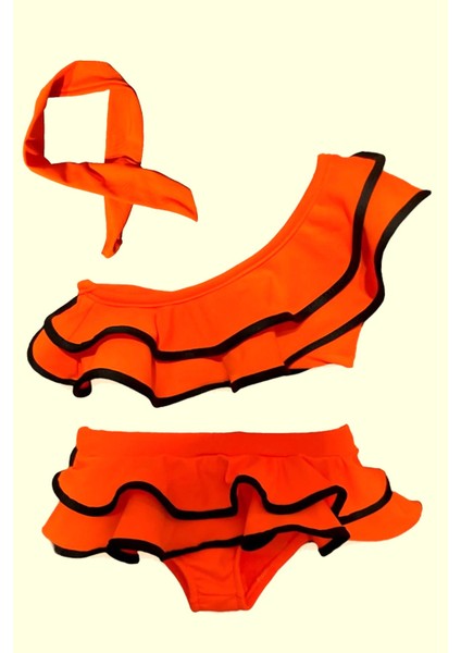 Yeni Sezon Tek Omuz Fırfırlı Bandanalı Cutout Dekolite Modelli Kız Çocuk Bikini Takımı fiyatları