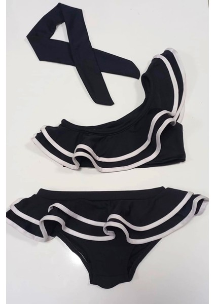 Yeni Sezon Tek Omuz Fırfırlı Bandanalı Cutout Dekolite Modelli Kız Çocuk Bikini Takımı