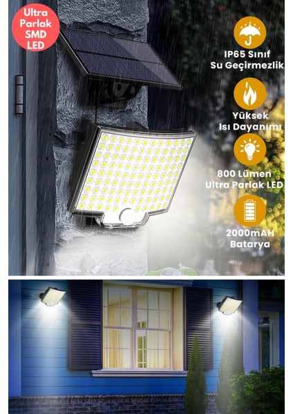 Solar Ultra Parlak Smm 110 Ledli Hareket Sensörlü 3 Modlu Bahçe Aydınlatma Lamba