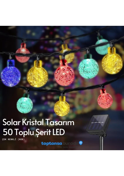 50 Ledli Rgb Işık 8 Modlu Solar Kristal Top Bahçe Aydınlatma Dekorasyon Güneş Enerjili