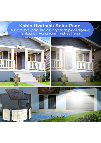 Solar Güneş Enerjili 348 Ledli Kumandalı Hareket Sensörlü 3 Modlu Bahçe Aydınlatma Lamba