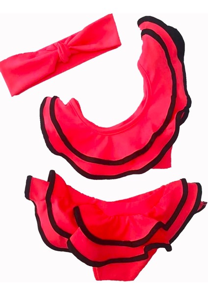 Yeni Sezon Tek Omuz Fırfırlı Bandanalı Cutout Dekolite Modelli Kız Çocuk Bikini Takımı