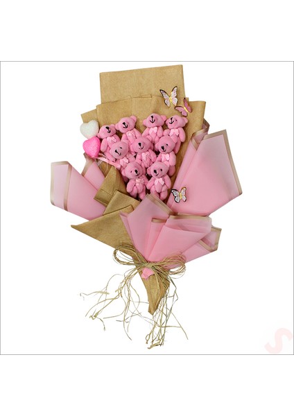 9 Pelüş Ayıcıklı ve LED Işıklı Buket, 57CM x 45CM - Pembe modelleri