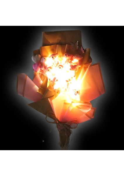 9 Pelüş Ayıcıklı ve LED Işıklı Buket, 57CM x 45CM - Pembe fırsatları