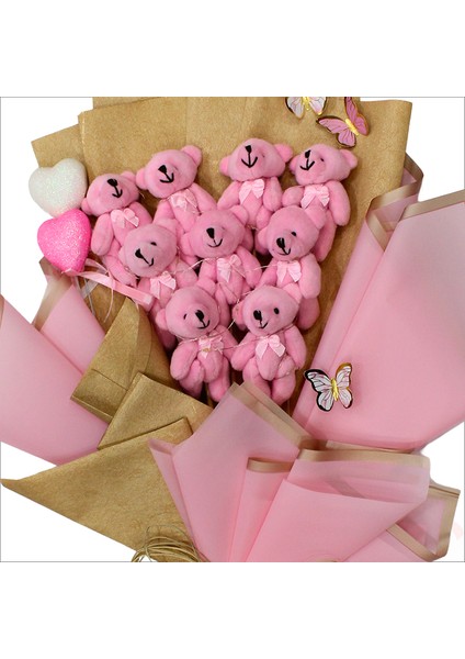 9 Pelüş Ayıcıklı ve LED Işıklı Buket, 57CM x 45CM - Pembe indirimleri