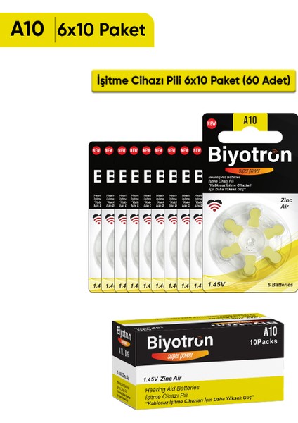 Premium A10 İşitme Cihazı Pili 6x10 (60 Adet)