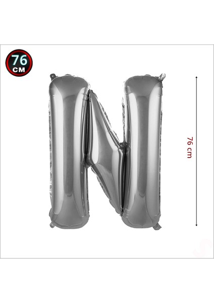 N Harf Gümüş Folyo Balon - 76 cm