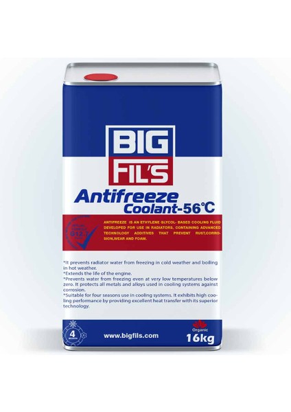 BIG Fil's Antifriz Coolant -56 Derece Organik (Kırmızı) - 16 kg Teneke