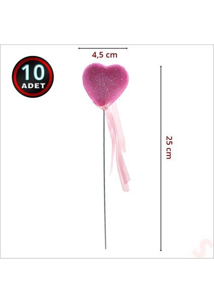 Pembe Simli Kalp Çubuk, 25 cm x 4,5 cm - 10 Adet fiyatları
