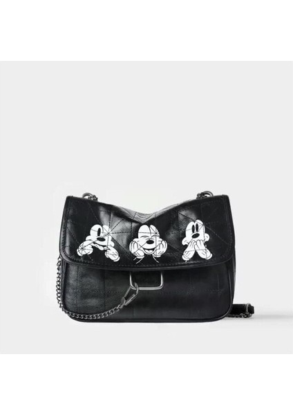 Averantis Mickey Mouse Desenli Kadın Kol Çantası - Siyah (Yurt Dışından)