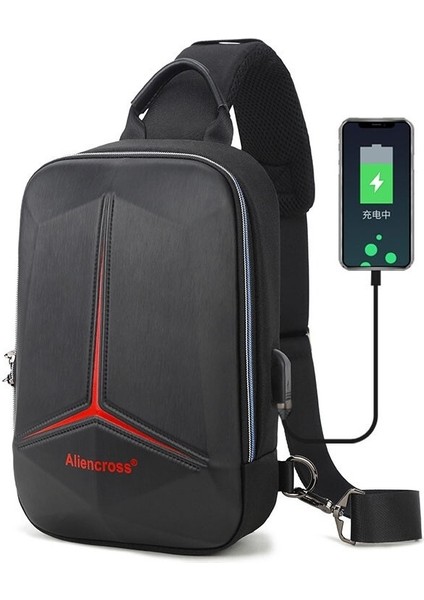 Ruichihu Büyük Kapsiteli Şarj Girişli Su Geçirmez Çapraz Askılı Omuz Çantası - Siyah (Yurt Dışından)