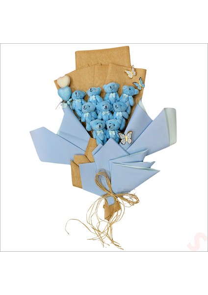 9 Pelüş Ayıcıklı ve LED Işıklı Buket, 57CM x 45CM - Mavi modelleri