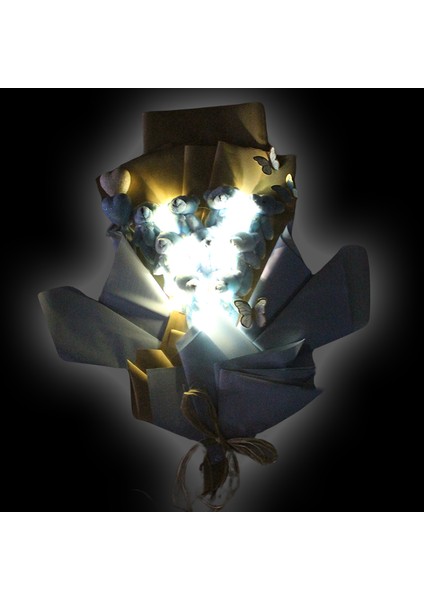 9 Pelüş Ayıcıklı ve LED Işıklı Buket, 57CM x 45CM - Mavi fırsatları