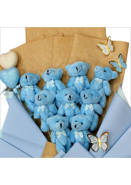 9 Pelüş Ayıcıklı ve LED Işıklı Buket, 57CM x 45CM - Mavi indirimleri