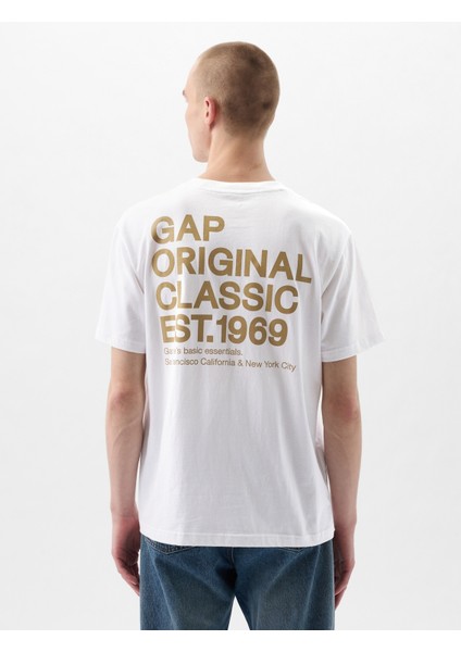 Erkek Beyaz Gap Logo Grafikli T-Shirt