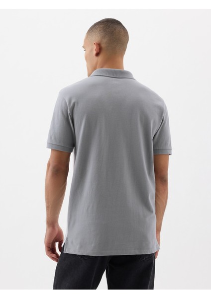 Erkek Gri Gap Logo Colorblock Pique Polo Yaka T-Shirt