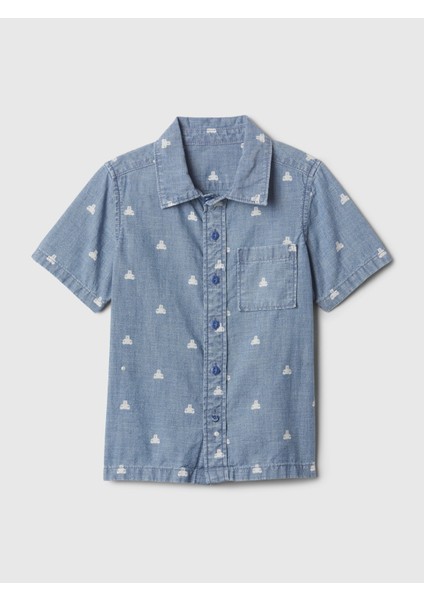 Erkek Bebek Mavi Brannan Bear Işlemeli Denim Gömlek