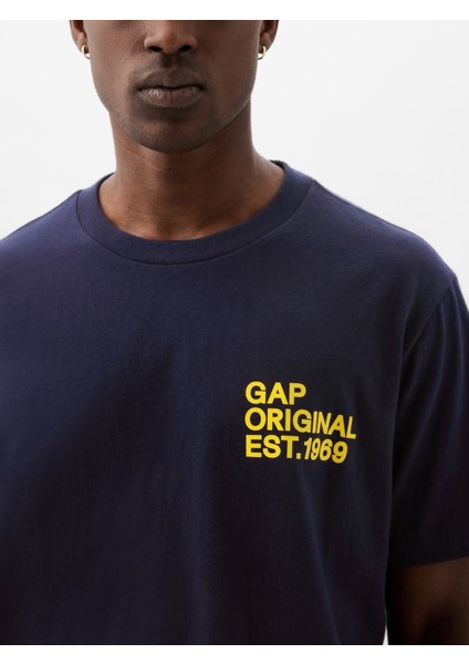 Erkek Lacivert Gap Logo Grafikli T-Shirt