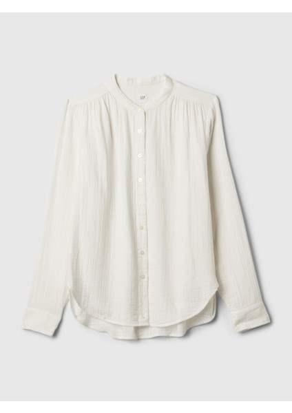 Kadın Kırık Beyaz Crinkle Gauze Gömlek modelleri