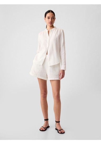Kadın Kırık Beyaz Crinkle Gauze Gömlek fırsatları