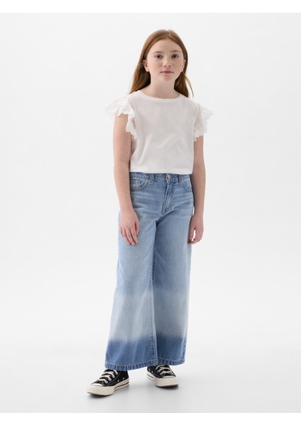 Kız Çocuk Açık Mavi High Rise Stride Wide-Leg Ankle Jean Pantolon