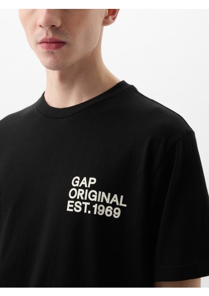 Erkek Siyah Gap Logo Grafikli T-Shirt