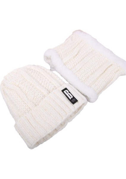 Kadife Kalınlaşmış Yün Şapka Öğrenci Bisiklet Soğuk Geçirmez Örme Şapka Seti Eşarp (Yurt Dışından)