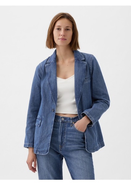 Kadın Mavi Denim Blazer Ceket