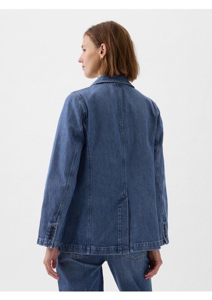 Kadın Mavi Denim Blazer Ceket