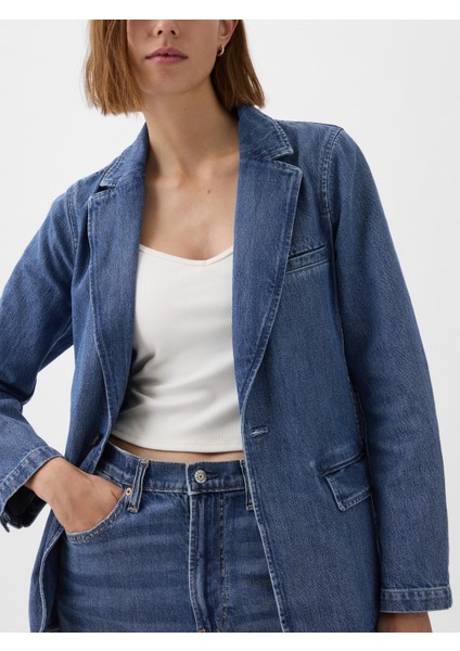 Kadın Mavi Denim Blazer Ceket