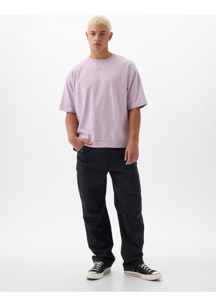 Erkek Lila Mini Gap Logo Oversize T-Shirt