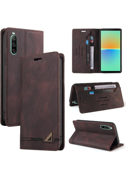 Sony Xperia 10 Iv Iki Kart Yuvaları Için Kılıf Kickstand Premium Deri (Yurt Dışından)