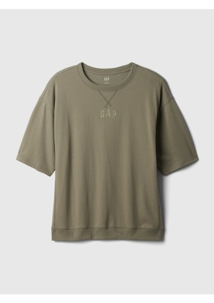 Erkek Haki Mini Gap Logo Oversize T-Shirt