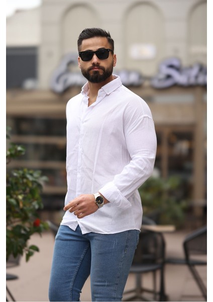 Erkek Oversıze Uzun Kollu Gömlek