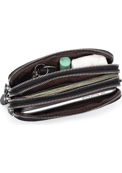 Kadınlar Için Üst Katman Inek Derisi Üç Katmanlı Fermuar Bilek El Çantası (Yurt Dışından) modelleri