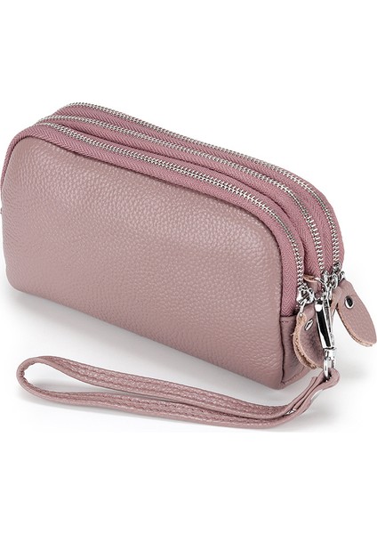 Kadınlar Için Üst Katman Inek Derisi Üç Katmanlı Fermuar Bilek El Çantası (Yurt Dışından)