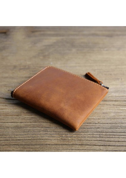 El Yapımı Vintage Deri Kısa Üst Katman Sığır Derisi Ince Cüzdan (Yurt Dışından)