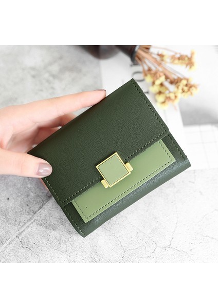 Kadın 3 Katlı Kare Metal Dekoratif Tokalı Iki Renkli Yatay Cüzdan (Yurt Dışından) fiyatları