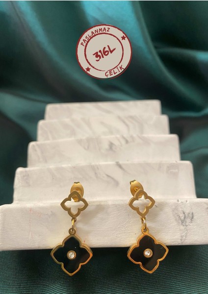 La Perla Aksesuar Gold Sallantı Yonca Detay Çelik Küpe