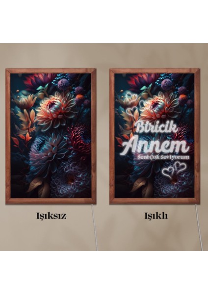 Işıklı Pleksi Çiçekler Temalı Sürpriz Tablo Dekoratif Ayaklı Biblo Anneler Günü Hediyesi