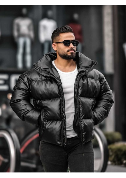 Gizlenebilir Kapüşonlu Erkek Şişme Nubuk Deri Mont modelleri