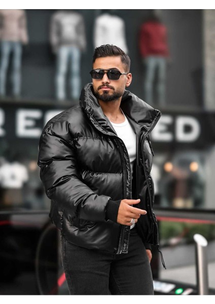 Gizlenebilir Kapüşonlu Erkek Şişme Nubuk Deri Mont fırsatları