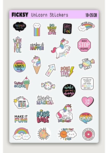 Unicorn Tek Boynuzlu At Sticker Seti - 29 Adet Etiket Çıkartma