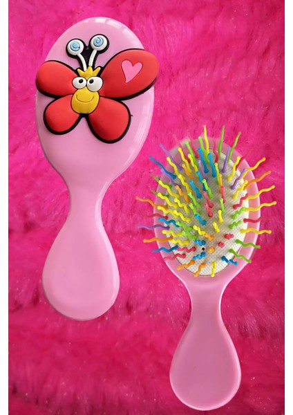 Açık Pembe Renk Kelebek Figürlü Saç Tarama Fırçası/ Tarak