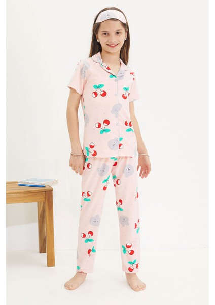 Kiraz Desenli Kısa Kol Kız Çocuk Göz Bantlı Pijama Takımı 18654