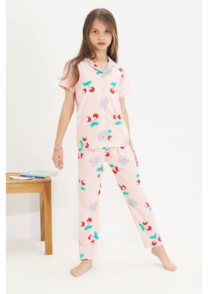 Kiraz Desenli Kısa Kol Kız Çocuk Göz Bantlı Pijama Takımı 18654 fiyatları